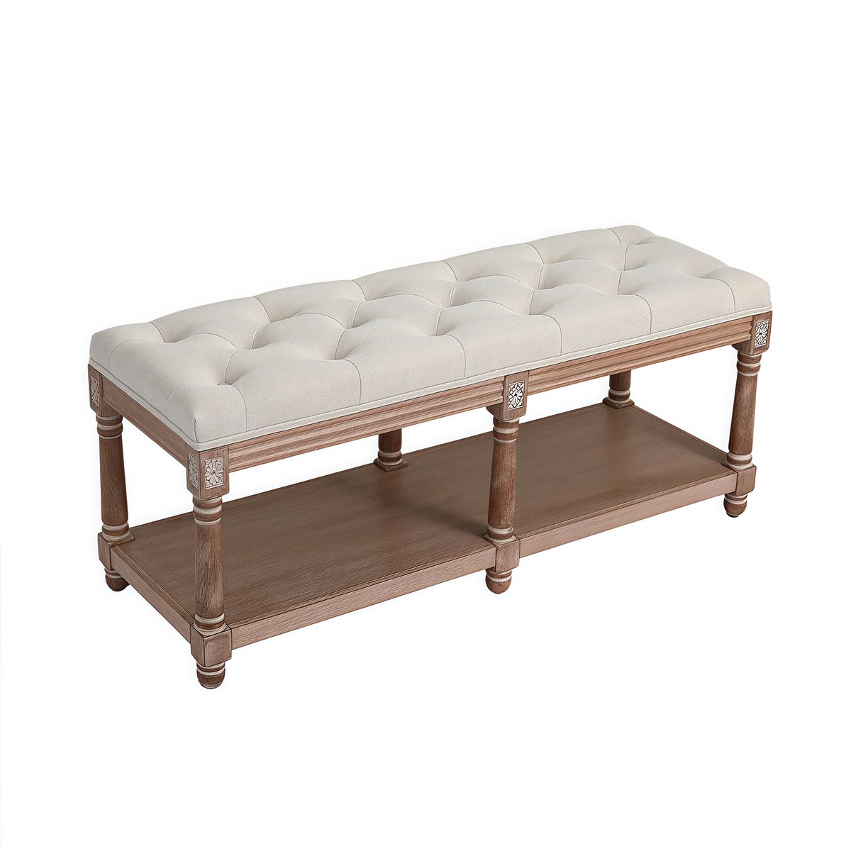 HomeMiYN Schoenenbank Beige – 2-Zits Gestoffeerde Bank met Opbergruimte, Linnenlook Bekleding, Comfortabel Zitkussen en Stevige Constructie voor Hal, Slaapkamer en Woonkamer