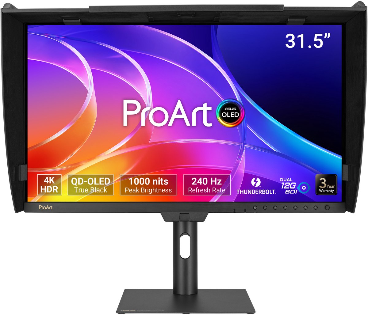 ASUS ProArt Display PA32USD - 44 OLED Grafisch Design Monitor - 99% DCI-P3, ΔE < 1, 240Hz, Self / Auto Calibration - USB-C 96W - Thunderbolt 4 - USB Hub - Dual 12G-SDI - 32 Inch