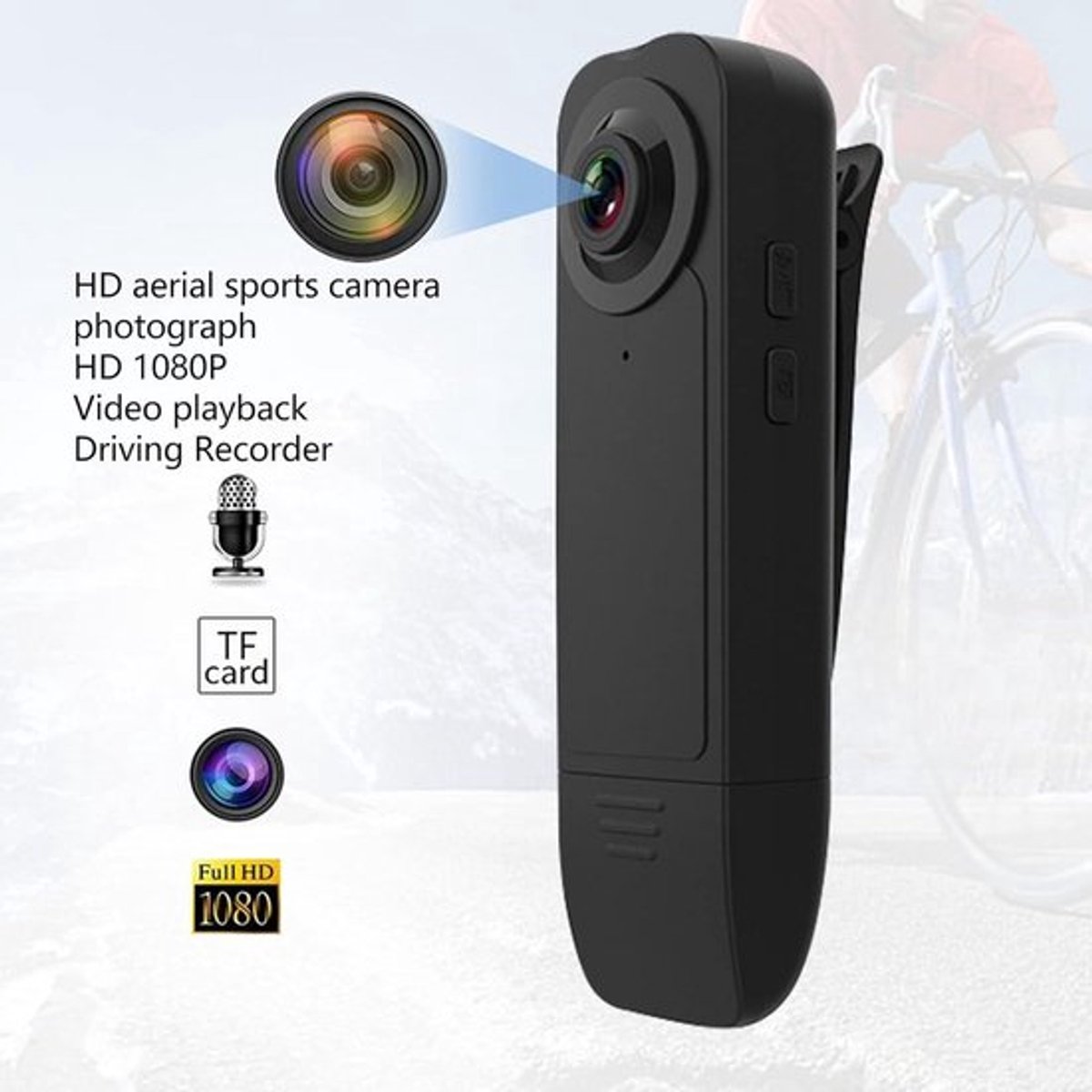 Draagbare recorder voor wetshandhaving, 1080p autofocus, 400mAh oplaadbare batterij, handheld actiecamera geschikt voor kantoor- en buitenactiviteiten - zwart