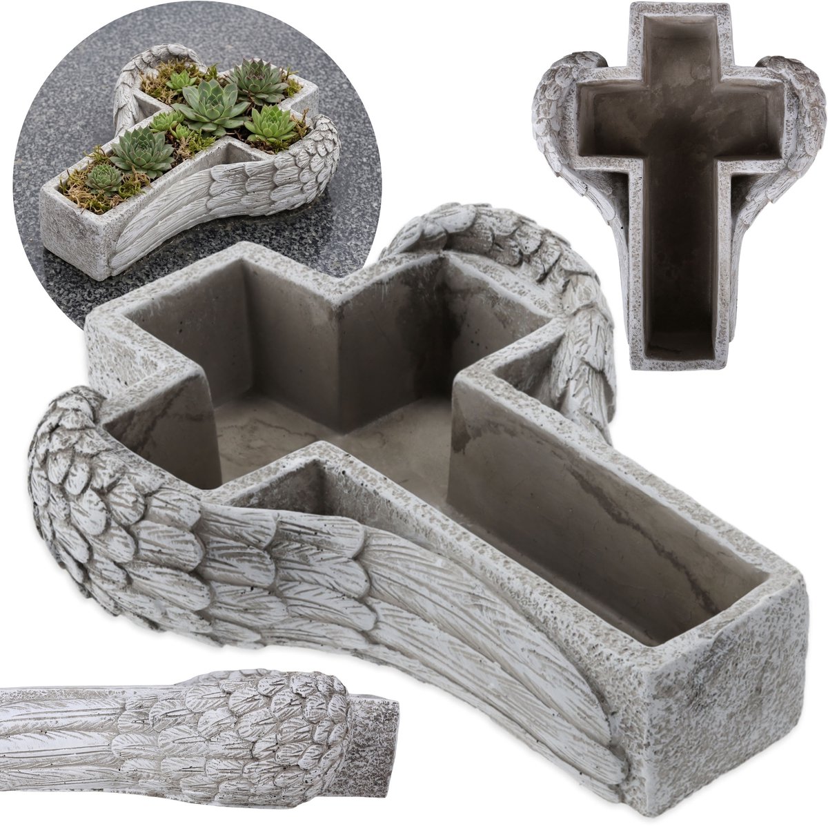 CEMENTEN grafvaas, kruis, graf DECORATIE, POT 27,5x21,5x8,5cm
