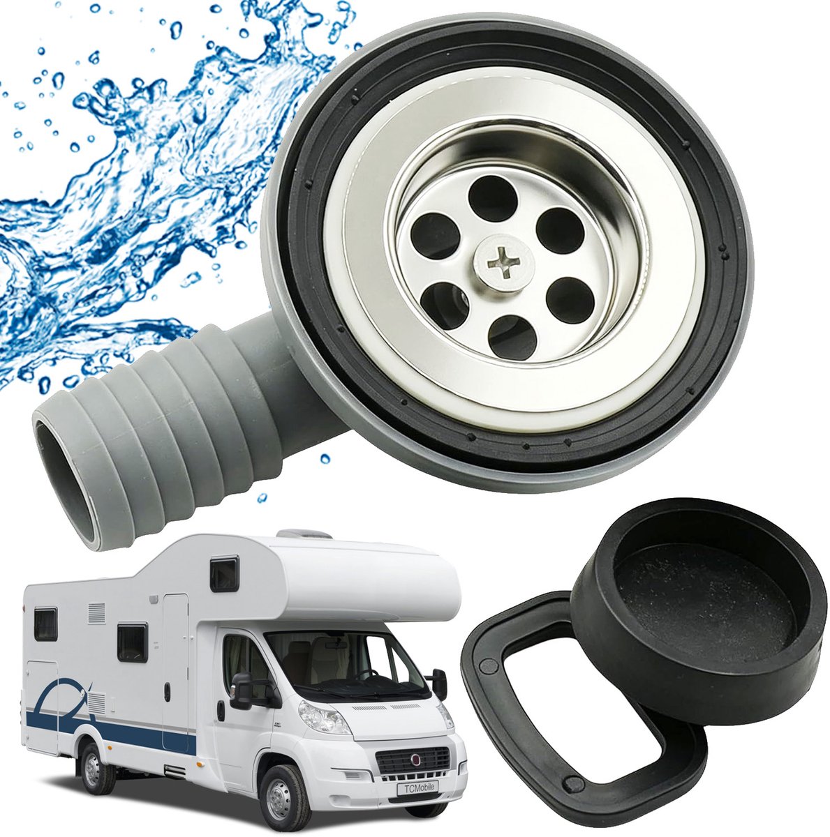 RVS Afvoerfilter - 50mm - Camper & Boot Gootsteenfilter - Dubbellaagse Afdichting & Lekvrij - Antiverstoppingsfilter - 56mm Buitendiameter - Voor Caravan, Jacht & Camper