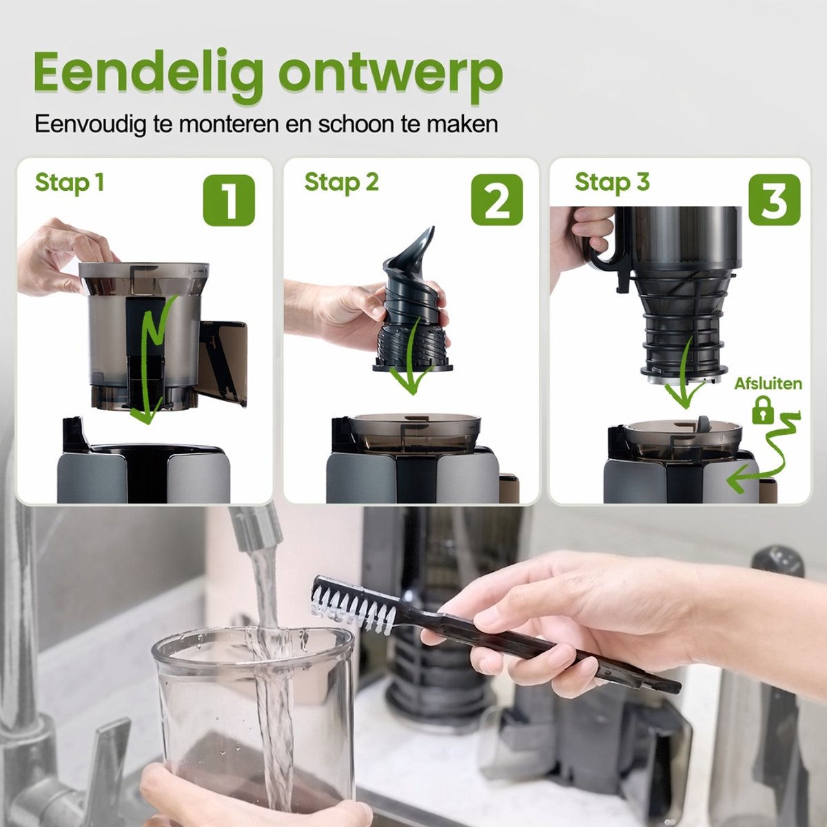 Ventray MAX120 Slowjuicer - Koudpers Juicer - Stil - Hoog Saprendement - Zwart thumbnail 6