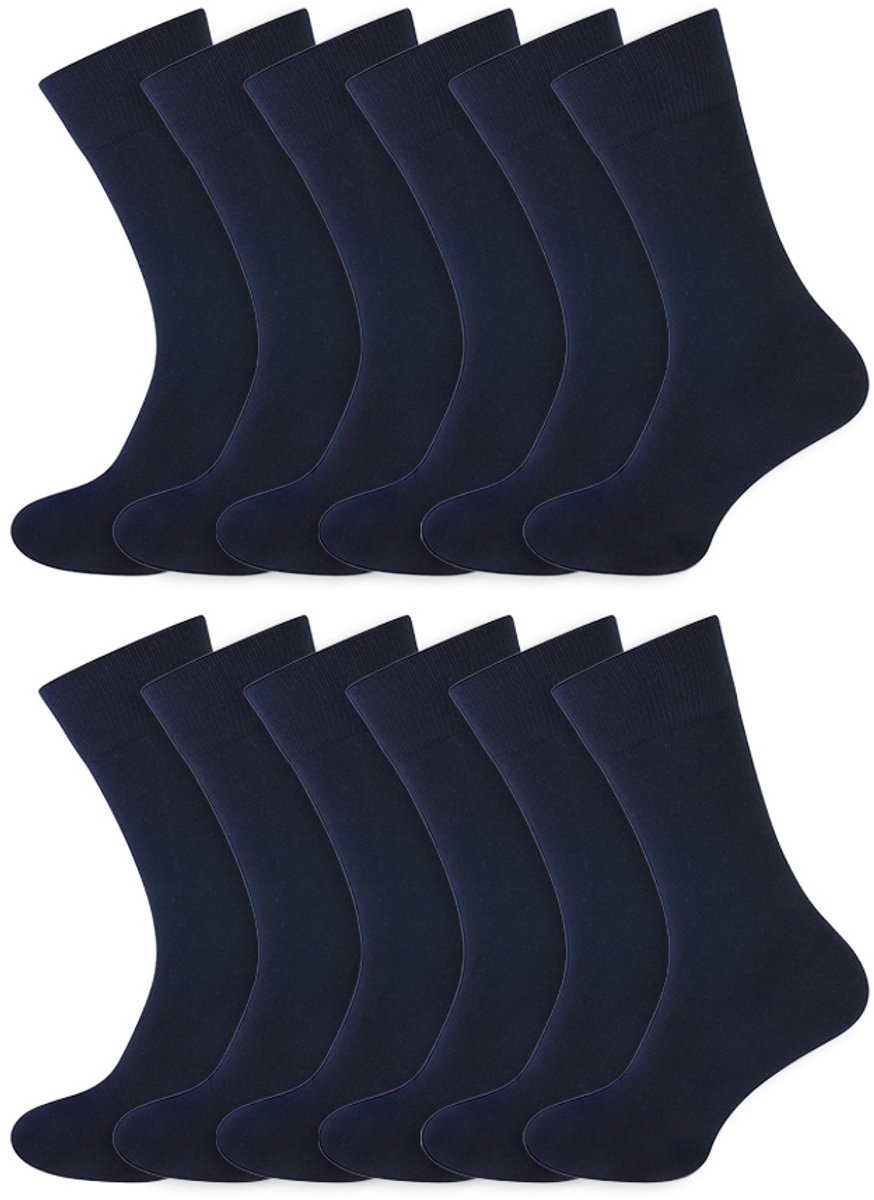 12 Paar - Basset - Bamboe sokken - Marine Blauw - Unisex - Maat 35-38