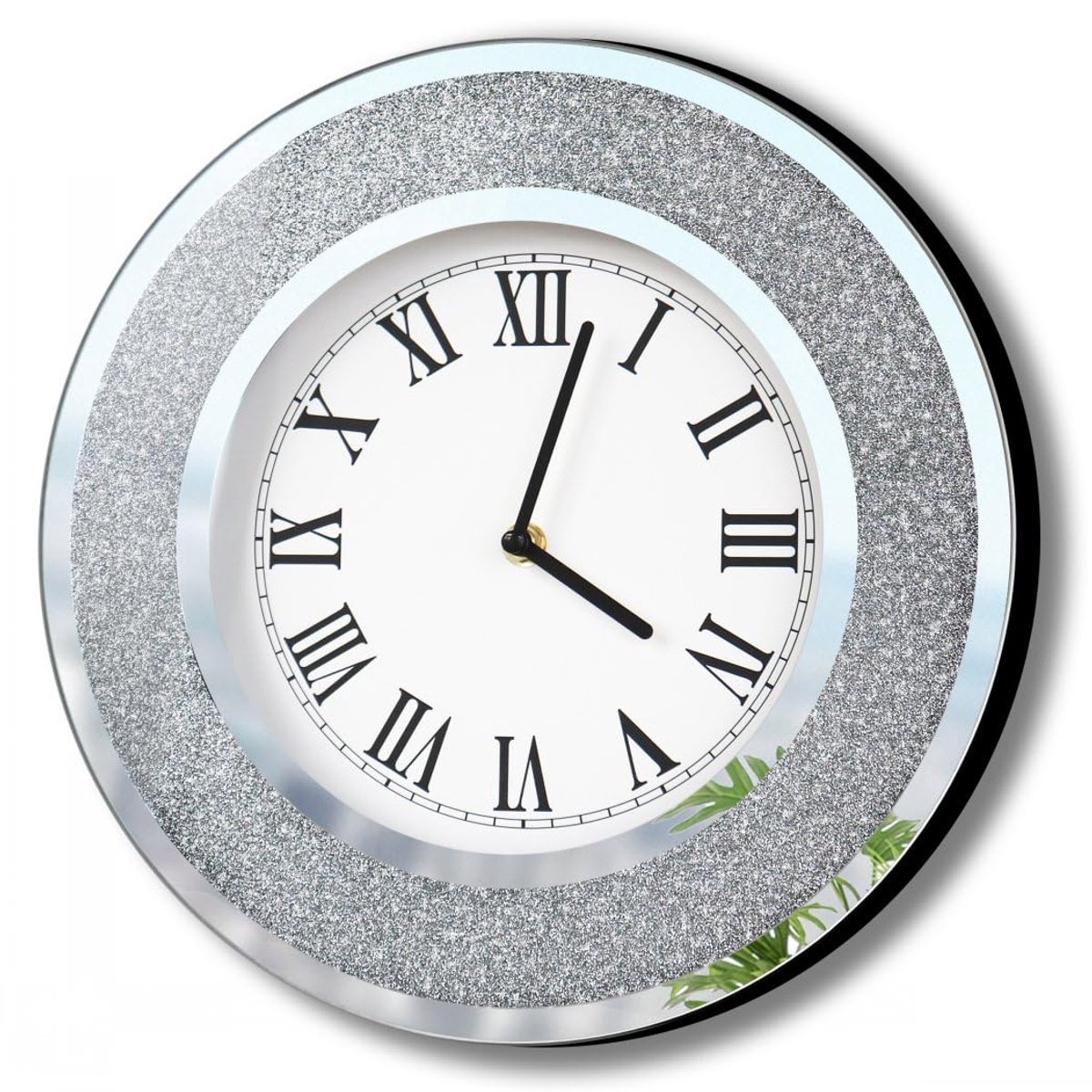 SnelShoppen - Bling Zilveren Ronde Spiegel Klok 12 Inch - Glamoureuze Sprankelende Muurklok voor Wanddecoratie - Zilver Glas Spiegel voor Thuisdecorat
