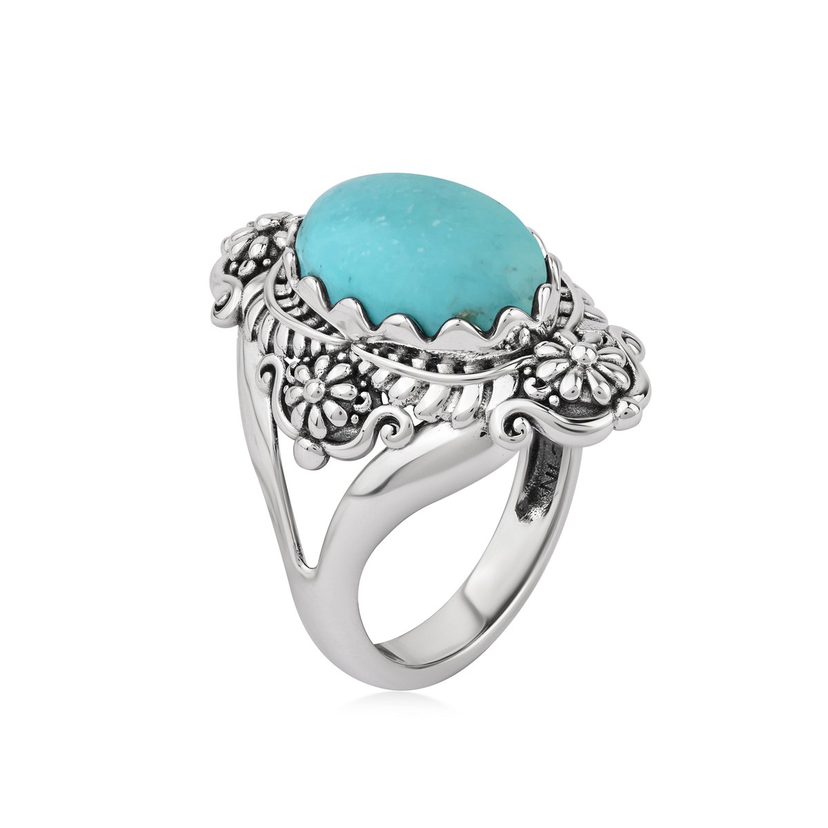 Cavill - Zilveren ring 925 sterling zilver met ovale turkoois cabochon 4,41 ct - Geoxideerde 'Desert Chic' stijl - Authentieke turkoois sieraden