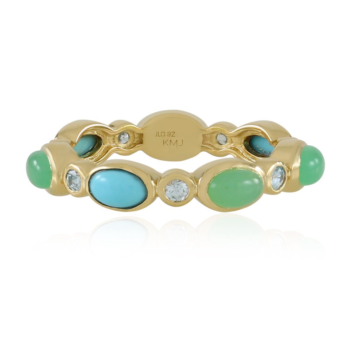 Cavill - Zilveren damesring met 0,95 ct Sleeping Beauty turkoois & 1,26 ct chrysopraas - 2,52 ct totaal - Geel vergulde bezel - Modern elegant