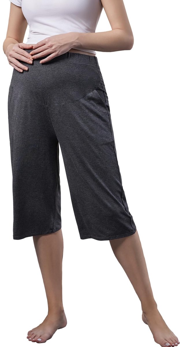SnelShoppen - ZUMIY Zwangerschapsbroek Lounge, Capribroek Boven de Buik, Stretch Sweatpants, Viscose Lichtgewicht, Zacht, Ontspannend met Zakken (L, G