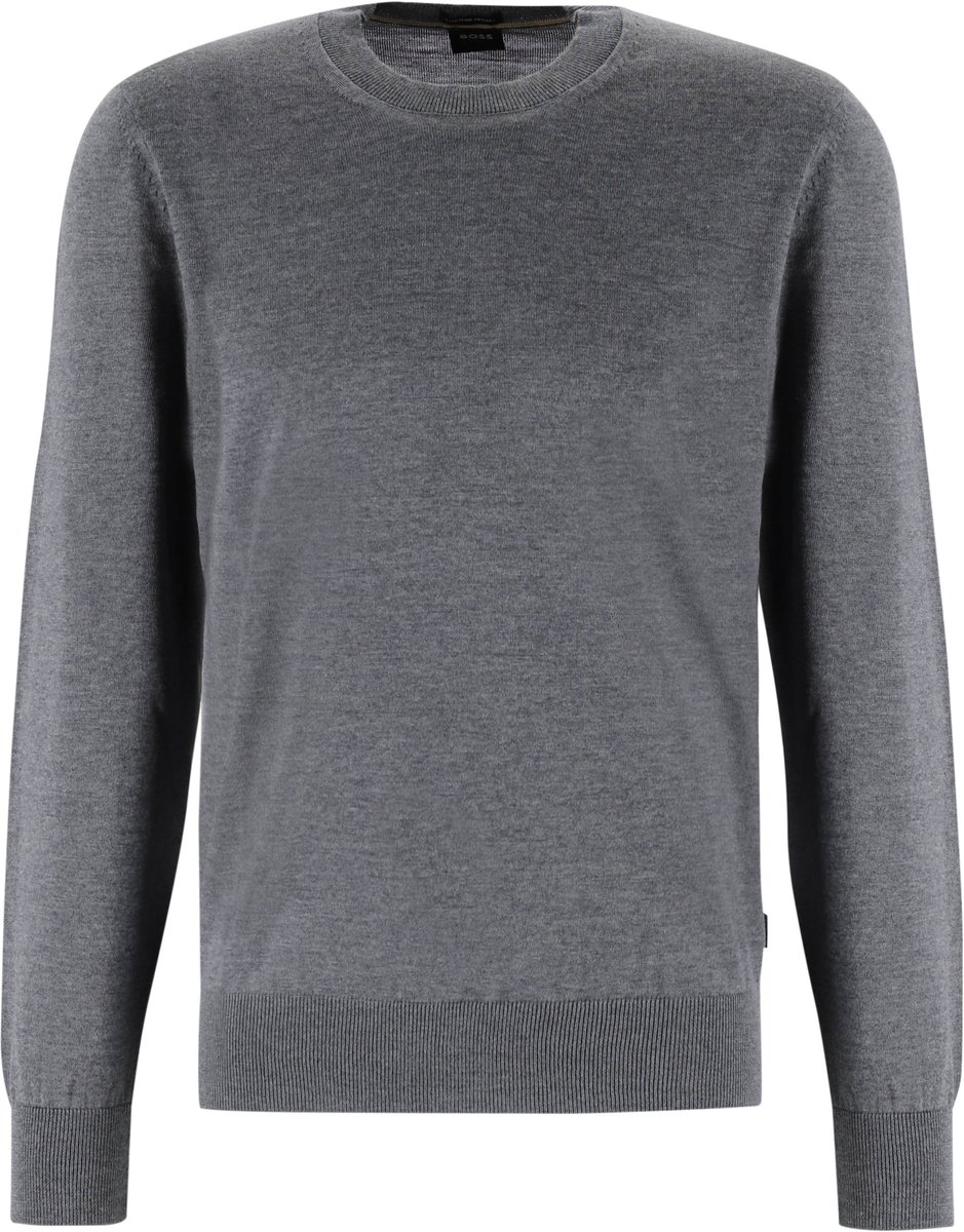 BOSS Leno slim fit trui wol - heren pullover middeldik O-hals - middengrijs