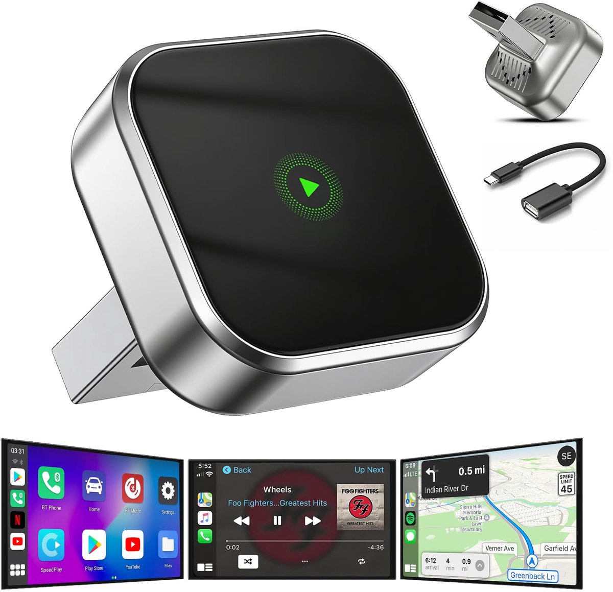 SnelShoppen - Draadloze CarPlay & Android Auto Adapter USB, 2-in-1 Dongle voor Auto, Geschikt voor Smartphones, Snelle Verbinding, Plug-and-Play, Zwar