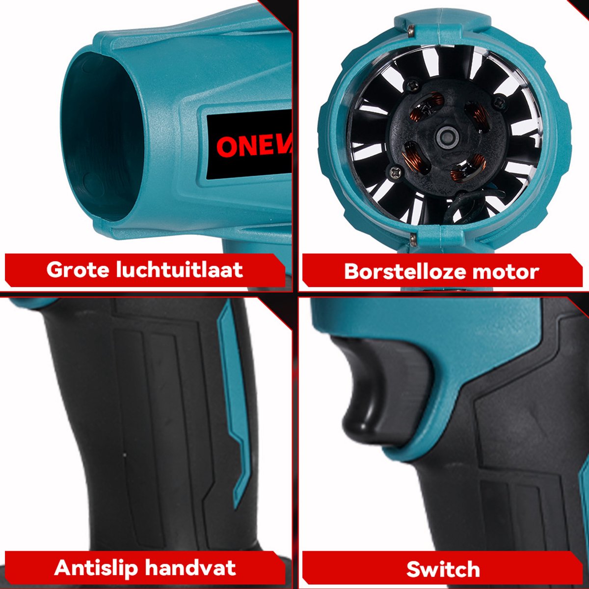 ONEVAN Accu Bladblazer - 256 m/s Borstelloze Bladblazer - Draagbare Stofblazer - met 2x accu - Handblazer - Draadloze Turbo Fan - voor buitenshuis, auto – foto 4
