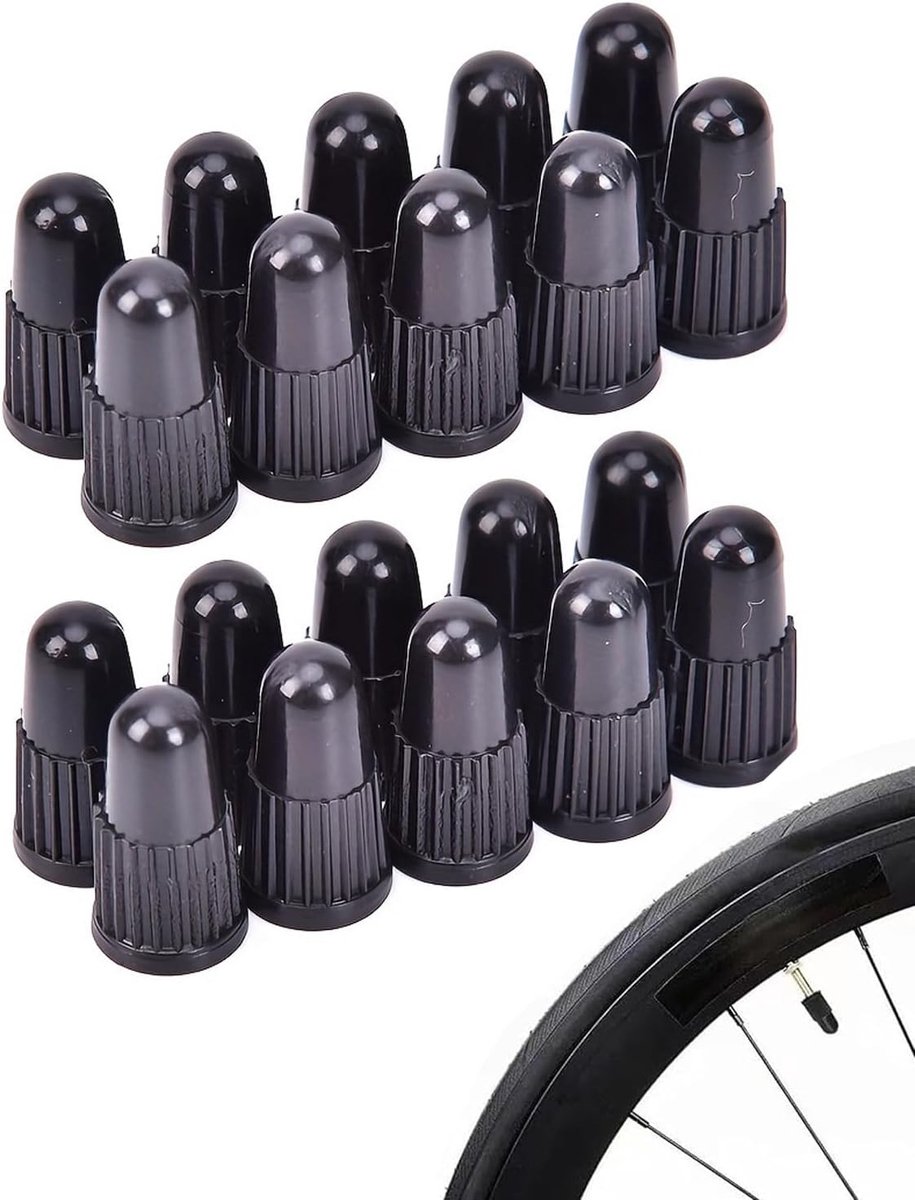 Set van 20 harde plastic ventieldoppen voor fietsbanden met Dunlop of Presta ventiel, duurzame ventieldoppen, accessoires voor fietsbanden en ventielen (Zwart)
