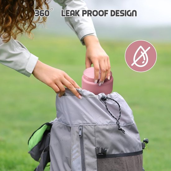 Thermocontainer voor voedsel 400 ml in roze, ideaal voor onderweg, warm of koud eten bewaren — afbeelding 5