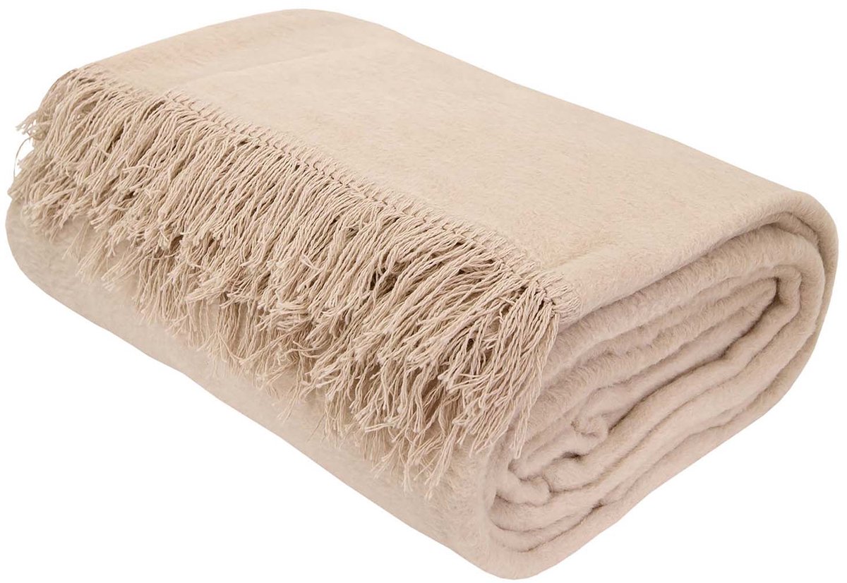 Darymex Katoenen Deken met Franjes 200x220 cm – Lichtbeige – Woondeken & Sprei