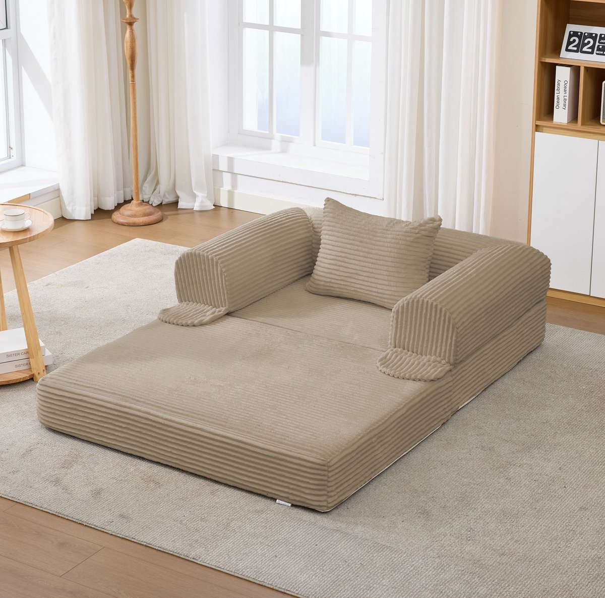OKWISH Fauteuil 120 X 85 X 65 Cm - Handmatig Uitklapbare Slaapfauteuil Met Kussen - Ruimtebesparend Voor Woonkamer Of Slaapkamer - Stof - Bruin