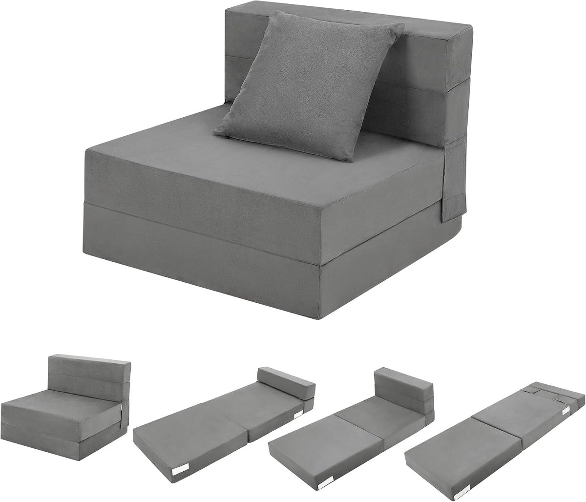 Multifunctionele Slaapbank Opvouwbaar Rechthoekig Eenpersoons memory foam vouwstoelbed - voor Appartementen of Kleine Ruimtes - Grijs