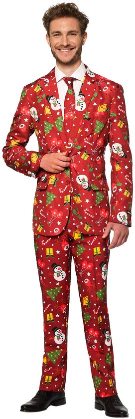 Suitmeister Christmas Red Icons met lichtjes - Verkleedpak - Heren Kerstpak - Kerst Outfit - Rood - Maat S