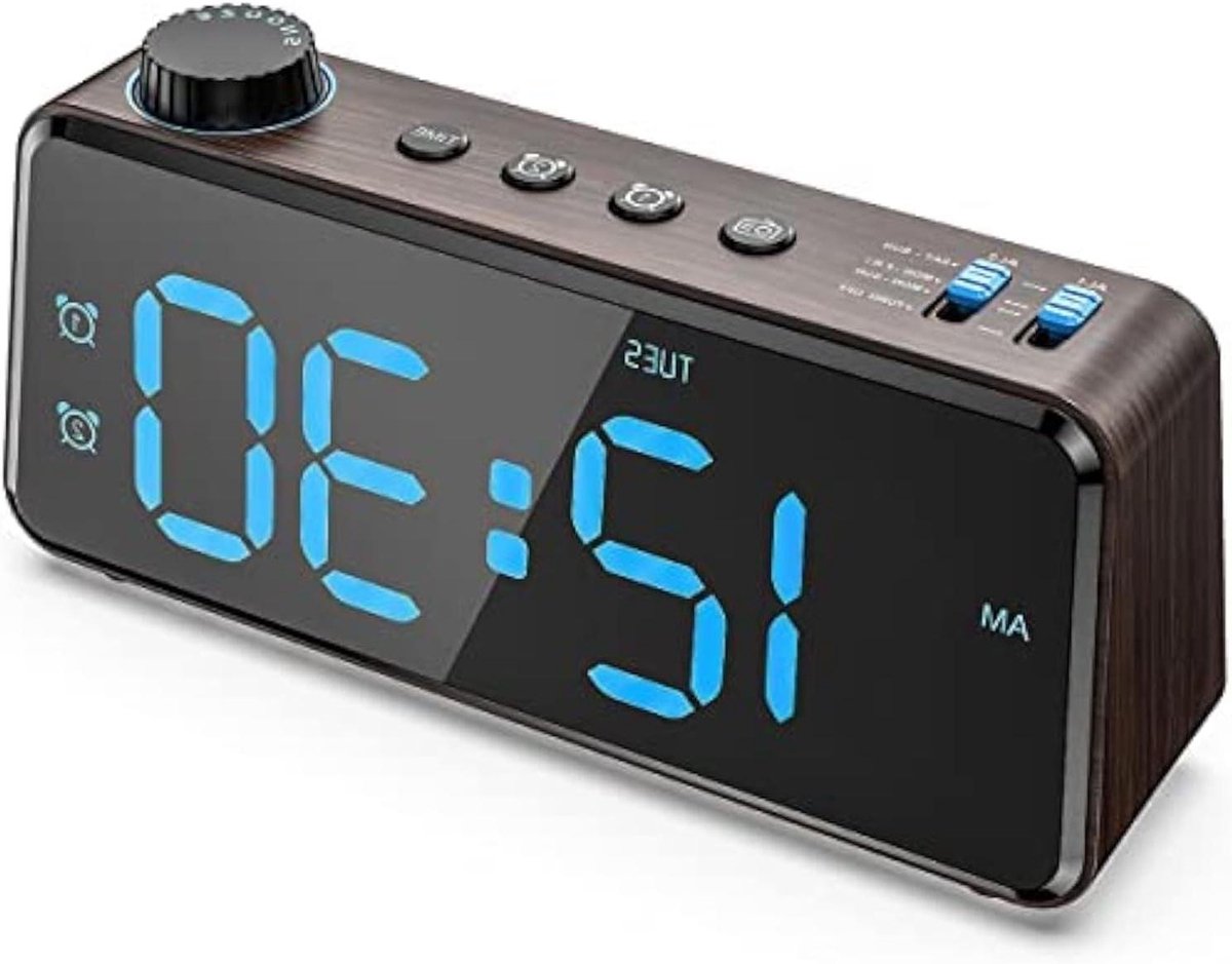 Radio Wekker - Digitale Klok - Wakker Worden - Dimbaar Groot Scherm - 6.5 Inch - Houtnerf