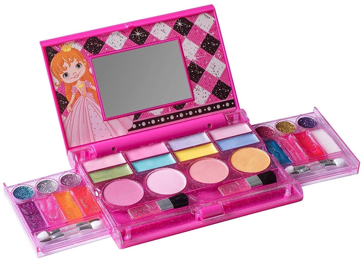 SnelShoppen - Mijn Eerste Prinses Make-up Borstel Set - Luxe Cosmetisch Palet met Spiegel - Wasbare Echte Make-up voor Kinderen - Perfect voor Feesten