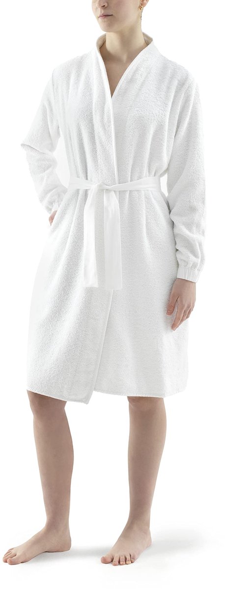 SnelShoppen - Top Towel Lady Badjas voor dames, wit, S - Luxe dames badjas, zacht katoen, ideaal voor na het douchen, spa, thuis, zwembad of wellness,