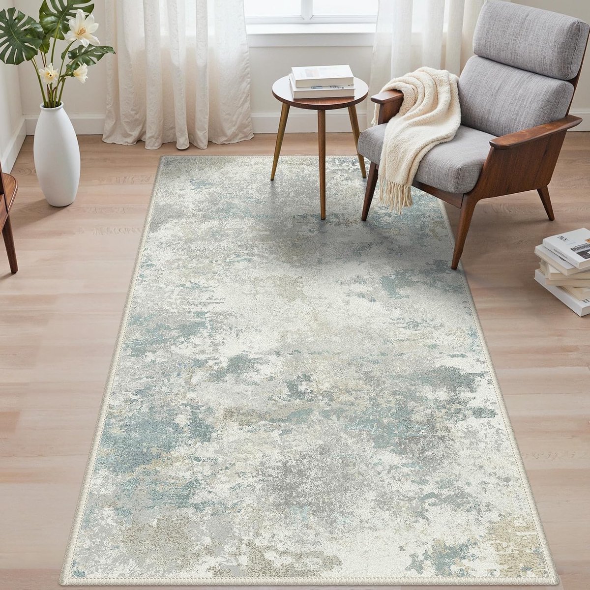 Wasbaar tapijt 80 x 150 cm in bonte mix, modern en abstract ontwerp, antislip en kortpolig voor woonkamer, slaapkamer en kantoor, zacht en comfortabel