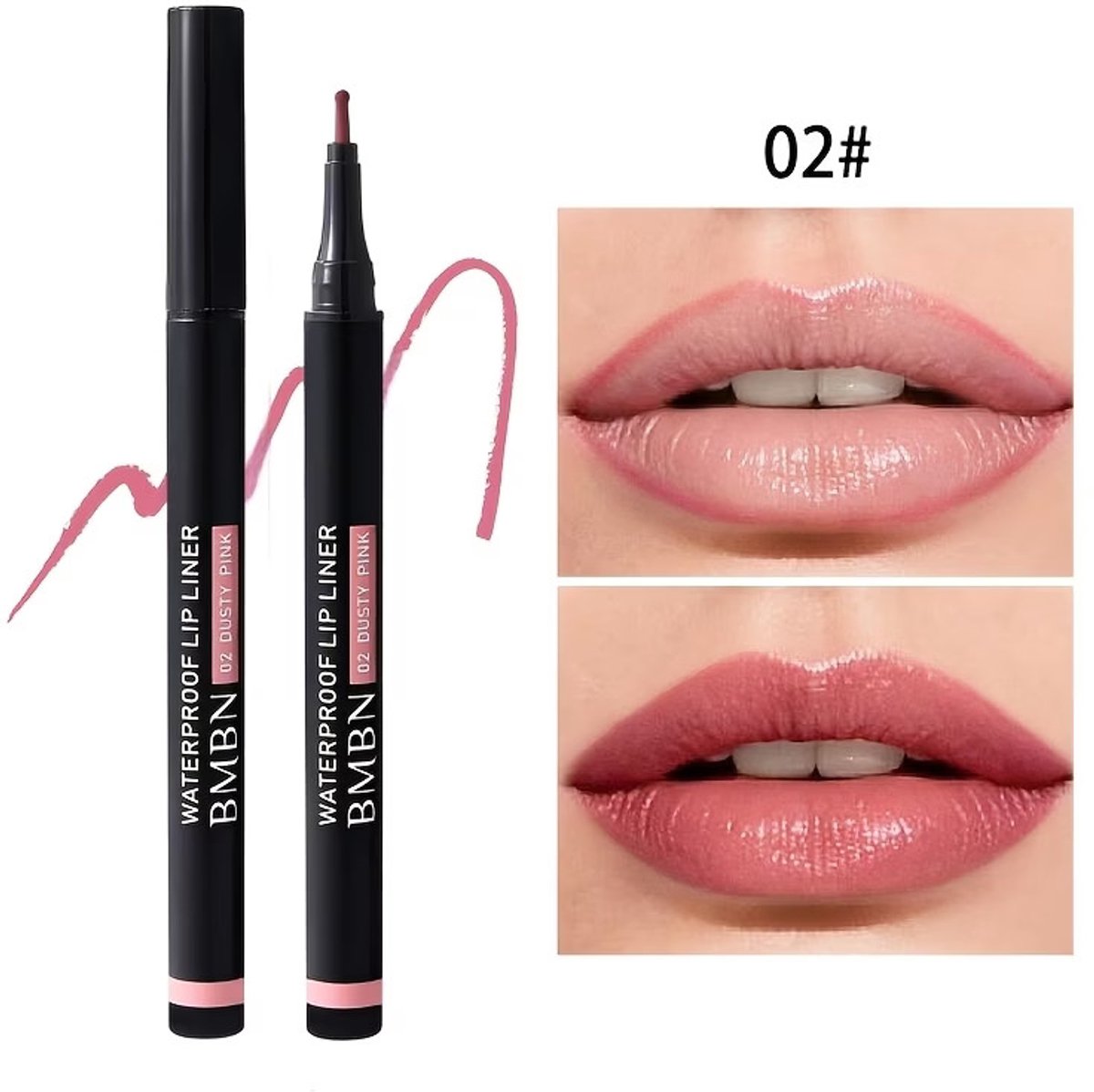 2-in-1 Matte Lipliner & Vloeibare Lippenstift Dusty Pink – Langhoudende Waterproof Lipkleur – Veegvast