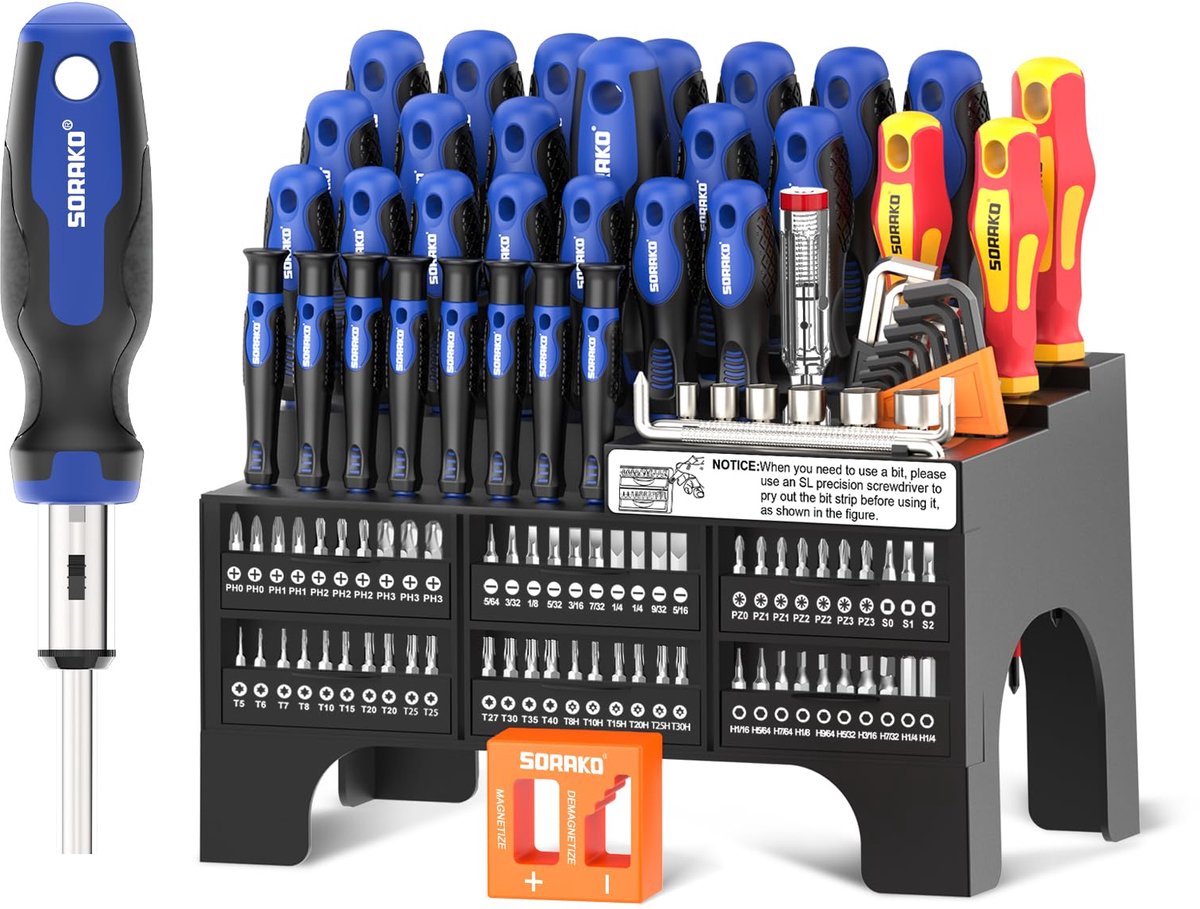 SnelShoppen - 118 Stuks Schroevendraaierset Magnetisch met Ratel, Bits, Precisie, Geïsoleerde Schroevendraaiers, Spanningstester en Magnetizer voor Th