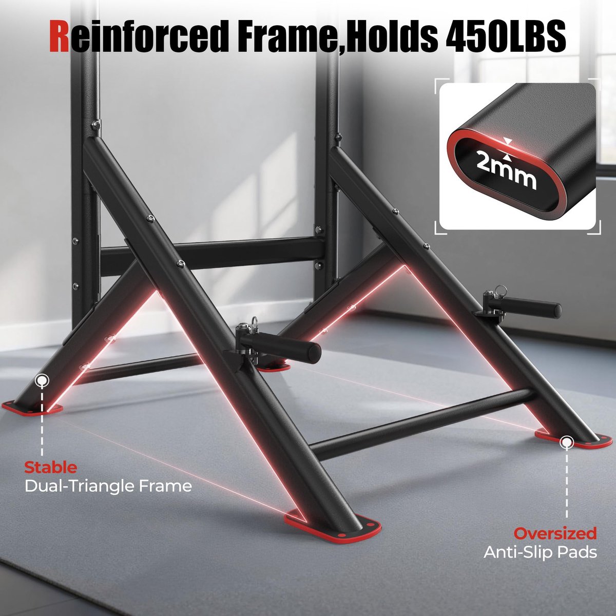 SnelShoppen - Sportsroyals Power Tower Pull Up Dip Station Verstelbare Multifunctionele Fitness Apparatuur voor Thuis Krachttraining Gym - Zwart en Ro