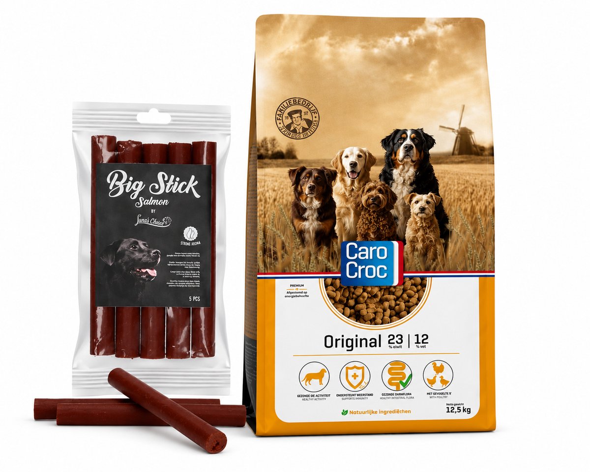 CaroCroc CaroCroc Original 12,5 kg met Luna's Choice Big Stick 5 st. Zalm