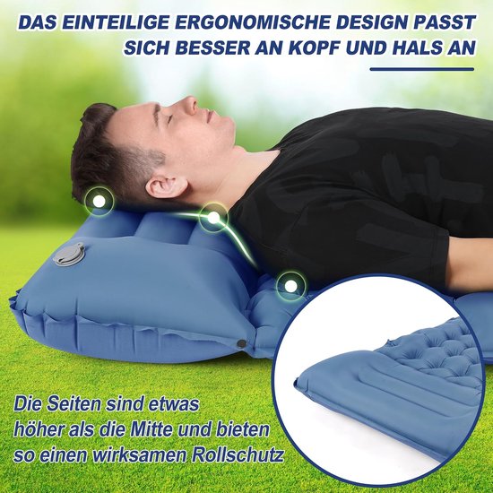 Opblaasbare Slaapmat - Kampeer Mat - Comfortabel Slapen Buiten - Ingebouwde Voetpomp - 200x67x10 cm - Marineblauw van Merkloos — afbeelding 4