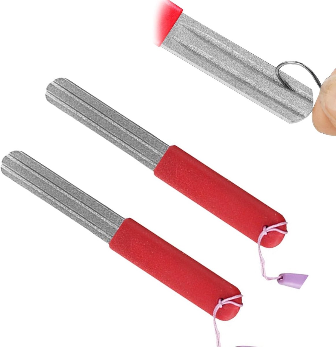 Dart Sharpener Set van 2 Stuks, Dubbelzijdige Slijper voor Vissen, Handige Slijpsteen met Handvat en Ophanghaak voor Buitenactiviteiten