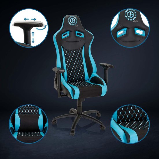 Stoel Stof Kunstleder - Bureaustoel Ergonomisch - Comfortabel Zitten - 3D Verstelbare Armleuningen - 147 cm Hoog - Zwart Turkoois — afbeelding 5