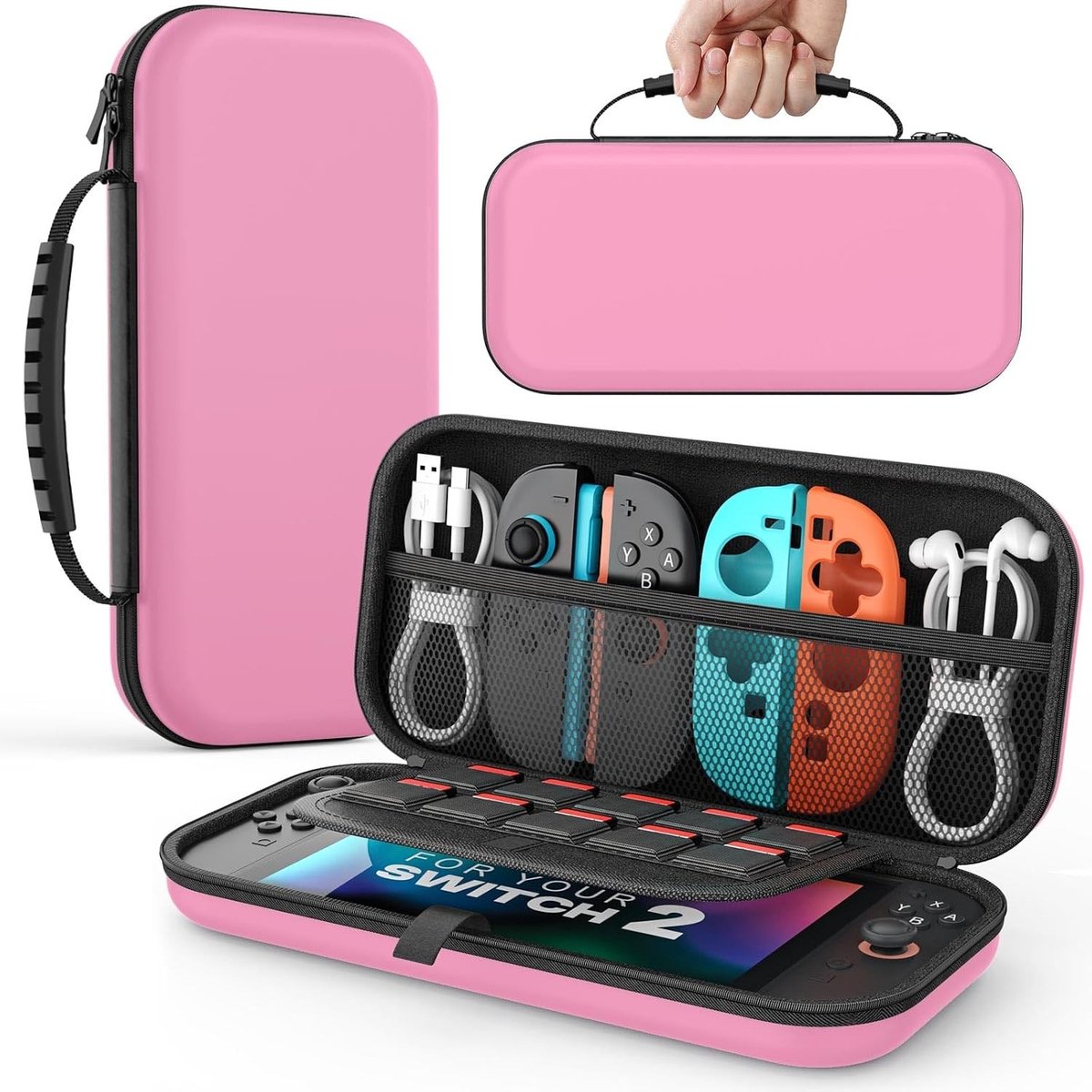 Draagtas voor Nintendo Switch 2 (2025) - Beschermende Hard Shell Reisopbergtas met Pockets voor 10 Cartridges en Accessoires, Roze - Ideaal voor Gaming en Reizen