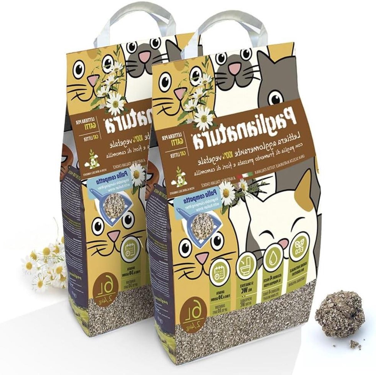 Kattenbakvulling Set - Kattenbakkorrels - Hygiënisch Huisdier - Natuurlijke Kamille - 6 Stuks - Natuurlijk