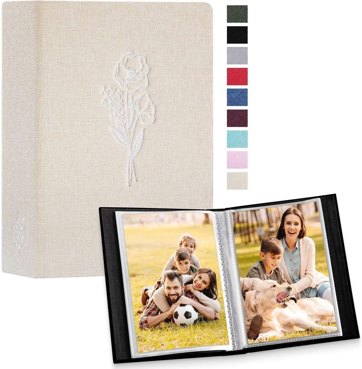 Klein Fotoalbum voor 50 Foto's, Insteekhoezen, Linnen Kaft, Geschikt voor 10 x 15 cm Portretfoto's, Set van 2, Beige