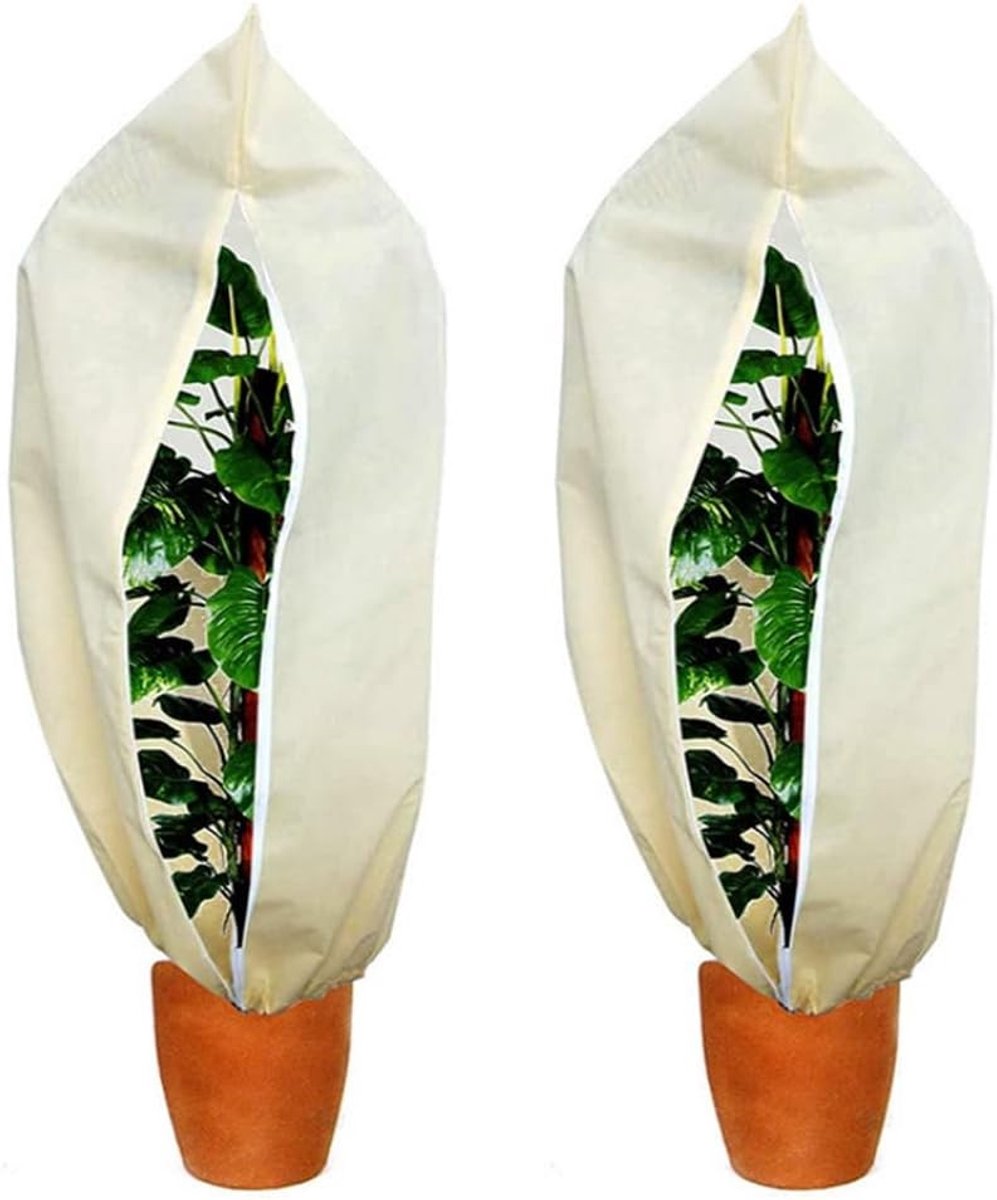 Set van 2 Winterbeschermingshoezen voor Planten - 120 cm x 80 cm - Fleece Bescherming tegen Vorst en Kou met Rits en Koord