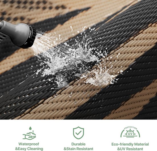 Buitentapijt Omkeerbaar - Campingmat Picknickdeken - Buiten Leven - Waterdicht Gevlochten - 120x180 cm - Bladmotief Zwart Bruin — afbeelding 5