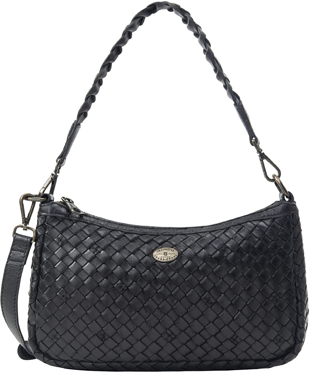 SnelShoppen - Dames handtas van leer, zwart, gevlochten met ritssluiting, vintage stijl, katoenen binnenvoering, perfect voor dagelijks gebruik en spe