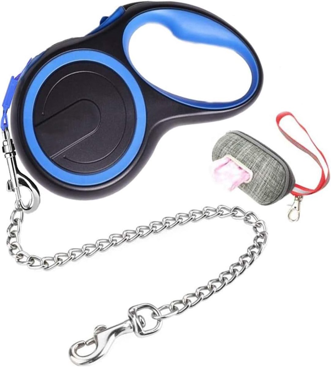 Thijox - Intrekbare hondenriem 5m voor middelgrote en grote honden, kauwbestendig nylon met anti-bijt hondenketting, zware tractie riem, ergonomisch h
