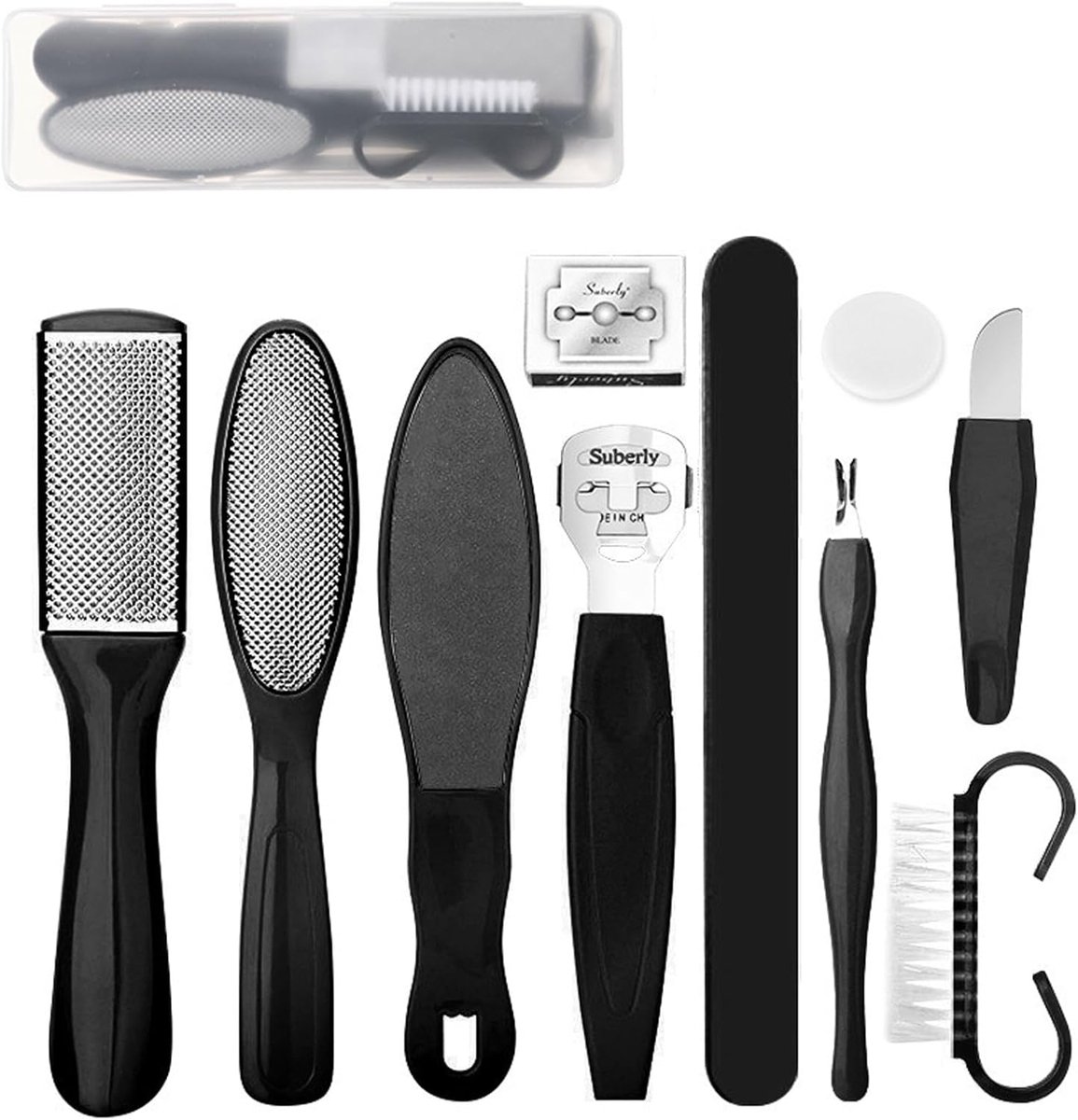 Thijox - 10 in 1 Voetvijl Pedicure Set - Professionele Voetverzorging voor Harde Huid - Roestvrij Staal & Kunststof - Zwart - Ideaal voor Thuisgebruik