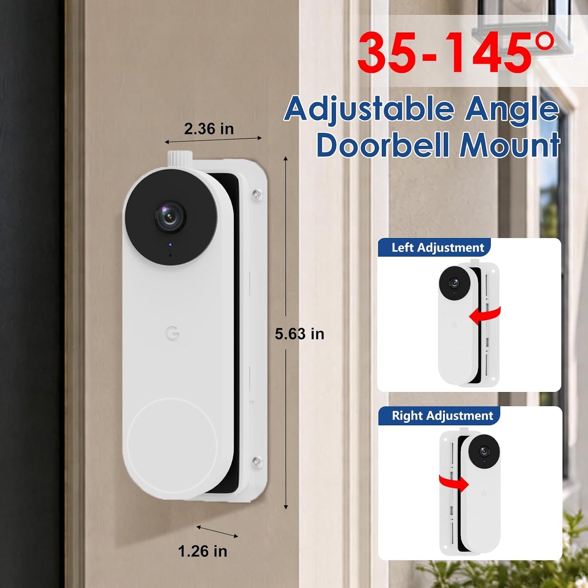 SnelShoppen - Verstelbare Deurbelhouder (30° tot 145°) voor Google Nest Deurbel, Blink Video Deurbel, Wyze Deurbel Pro, eufy Deurbel E340/S220 - Geen