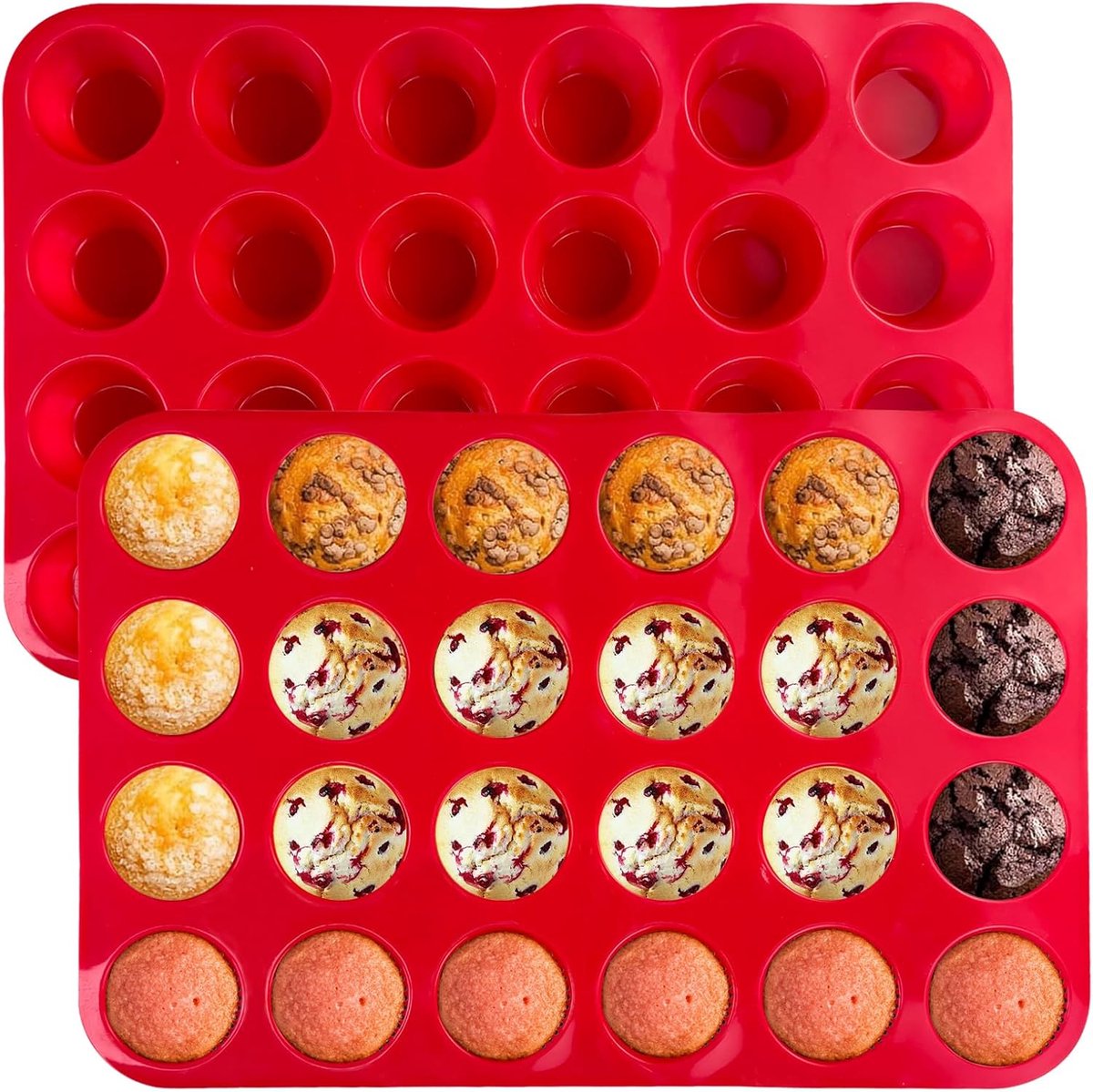 SnelShoppen - Mini siliconen cupcake-pannenset 2 stuks, BPA-vrij, anti-aanbak bakvorm voor muffins, cupcakes, brownies, hittebestendig en perfect voor