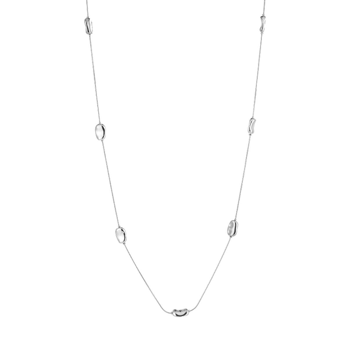 Lange Ketting Dames 90 cm - Roestvrij Staal (RVS) - Met Organische Ovaalvormige Bedels - Lange Schakelketting / Sautoir Ketting - Sieraden Cadeau Vrouw - Zilver