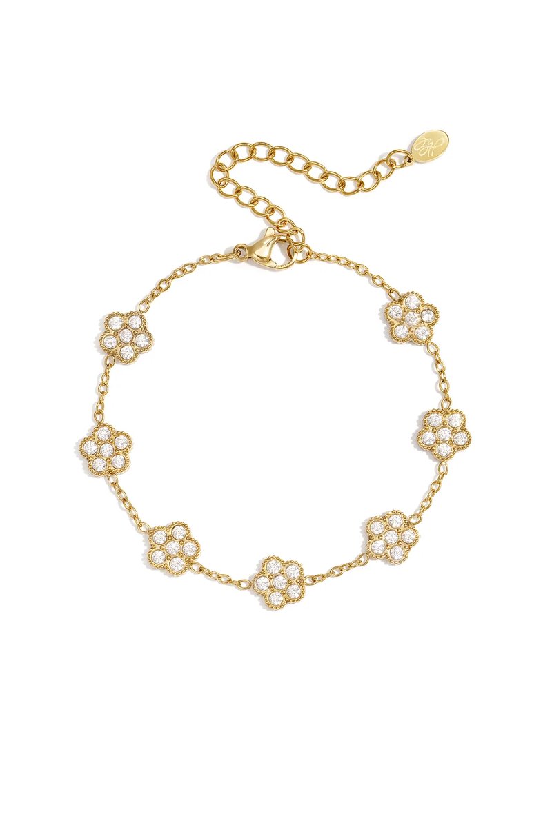 Elegante Armband Met Zirkonia Belegde Bloemen Goudkleur