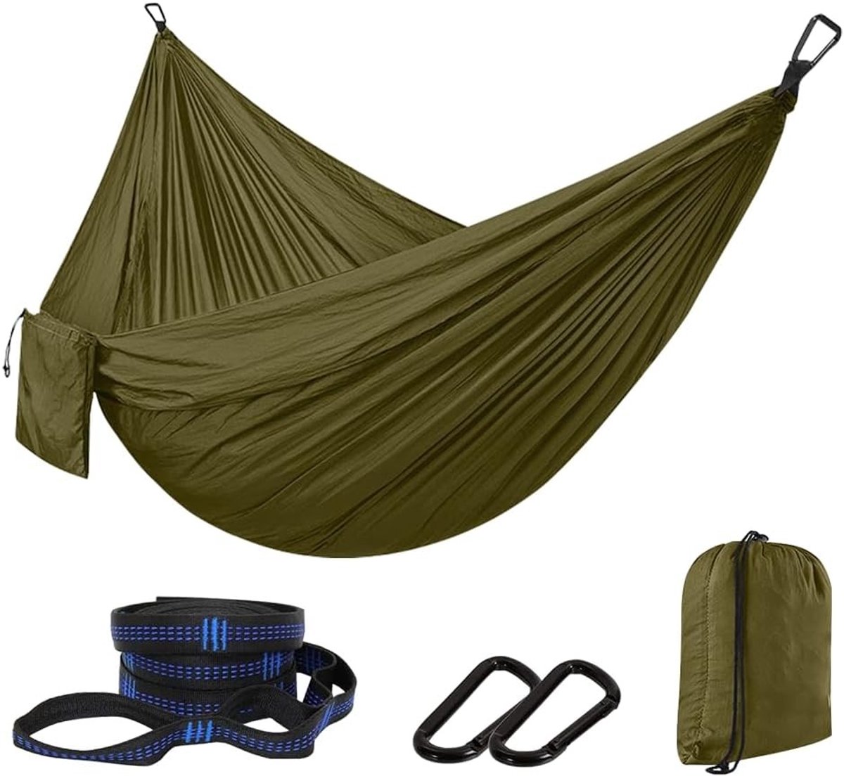 Draagbare hangmat voor buitengebruik, ademend en sneldrogend, ideaal voor wandelen, survival en reizen, 270 x 140 cm met boomriemen