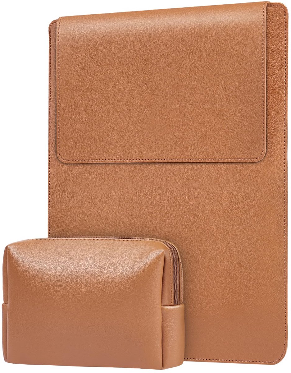 SnelShoppen - Slanke laptophoes voor 15-16 inch laptops met standaardfunctie, PU-leer, inklapbaar accessoirevak, veelzijdige laptoptas voor werk, stud