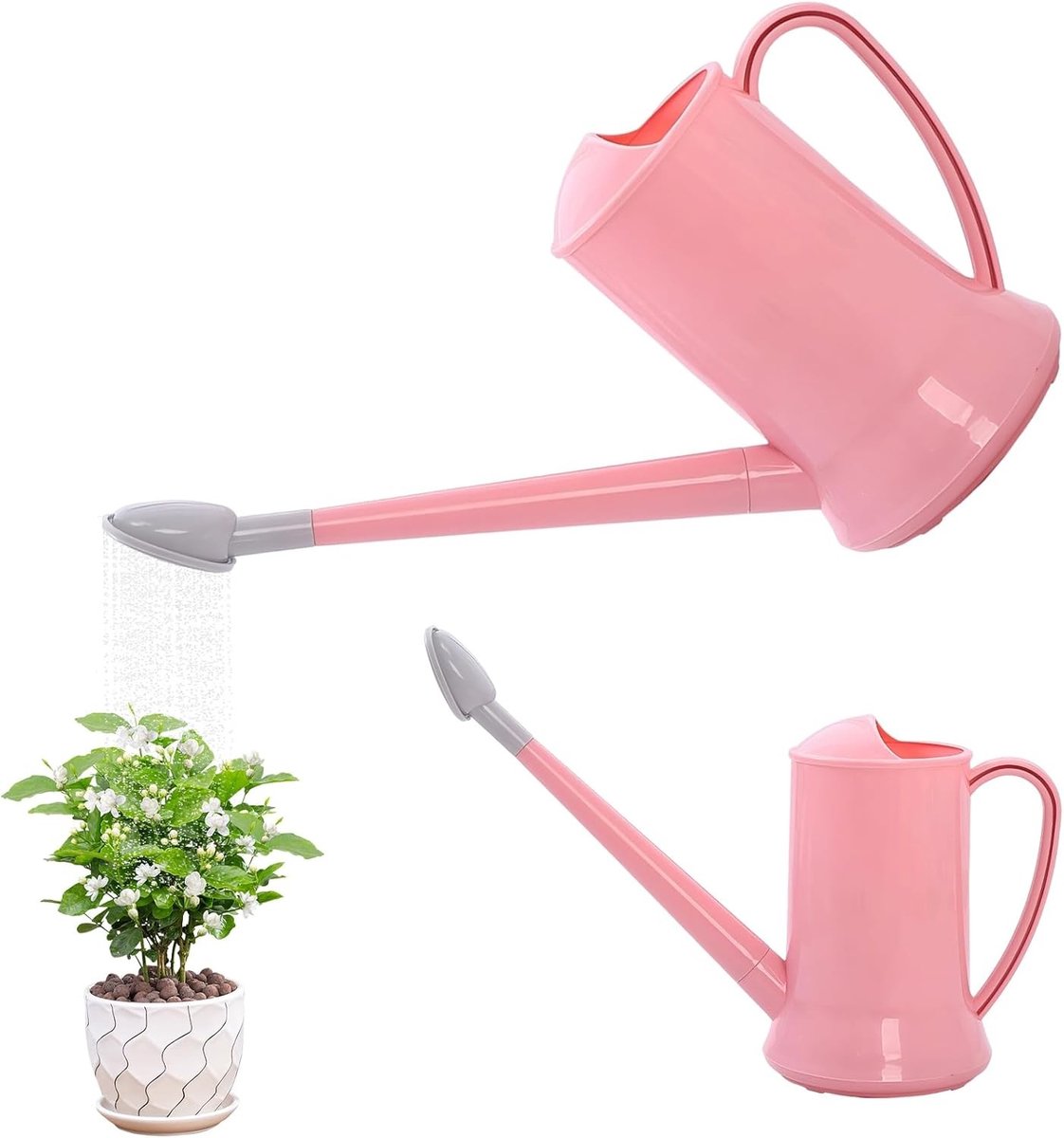 Lichtgewicht 2 Liter Gieter met Lange Spuitmond en Afneembare Sprinkler voor Binnen- en Buitentuinen, Ideaal voor Planten en Bonsai (Roze)