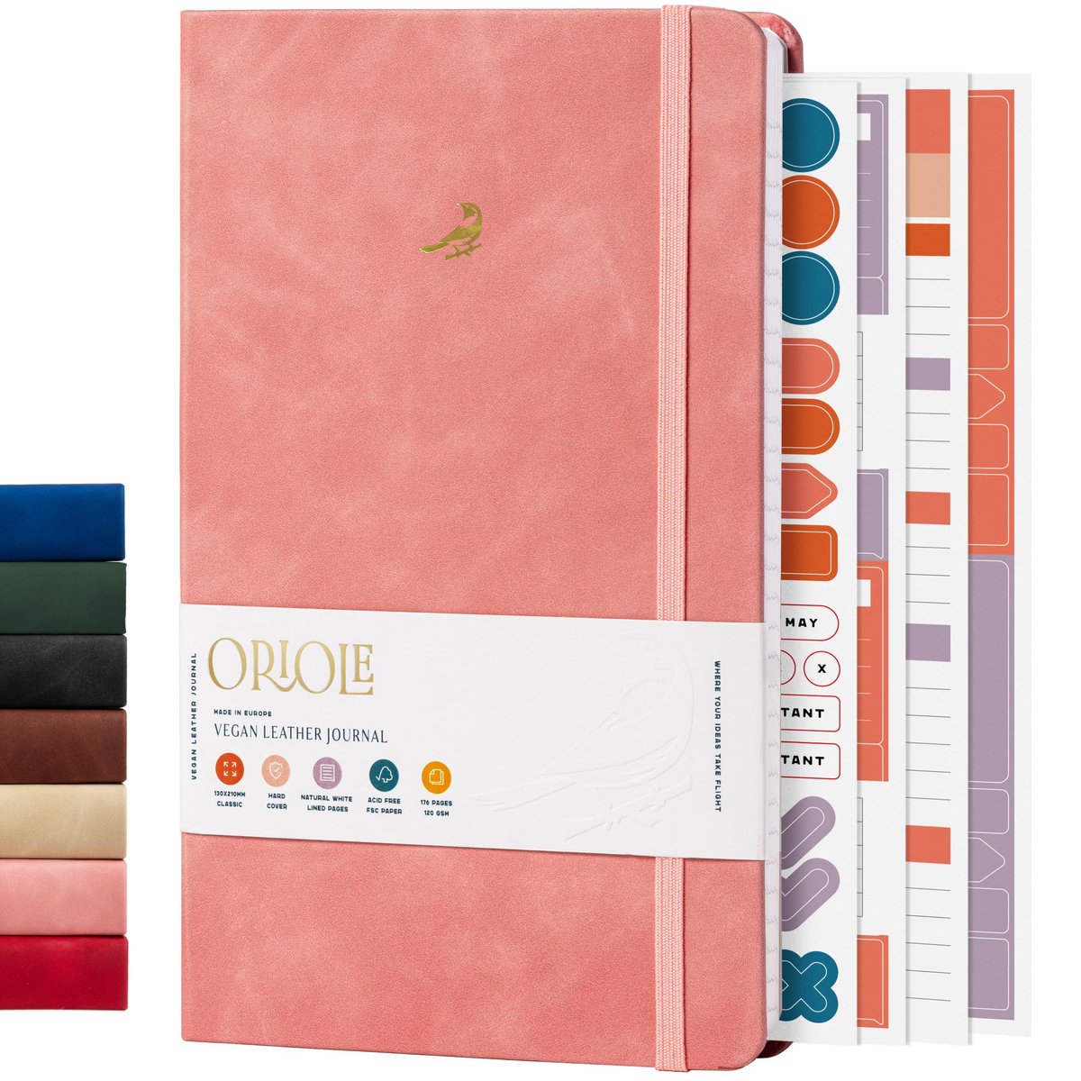 SnelShoppen - Veganistisch Lederen Gelinieerd Notitieboek Roze | 176 Pagina's Dik Gelinieerd Papier | Soft Touch Hardcover Journal 13 x 21 cm met Goud