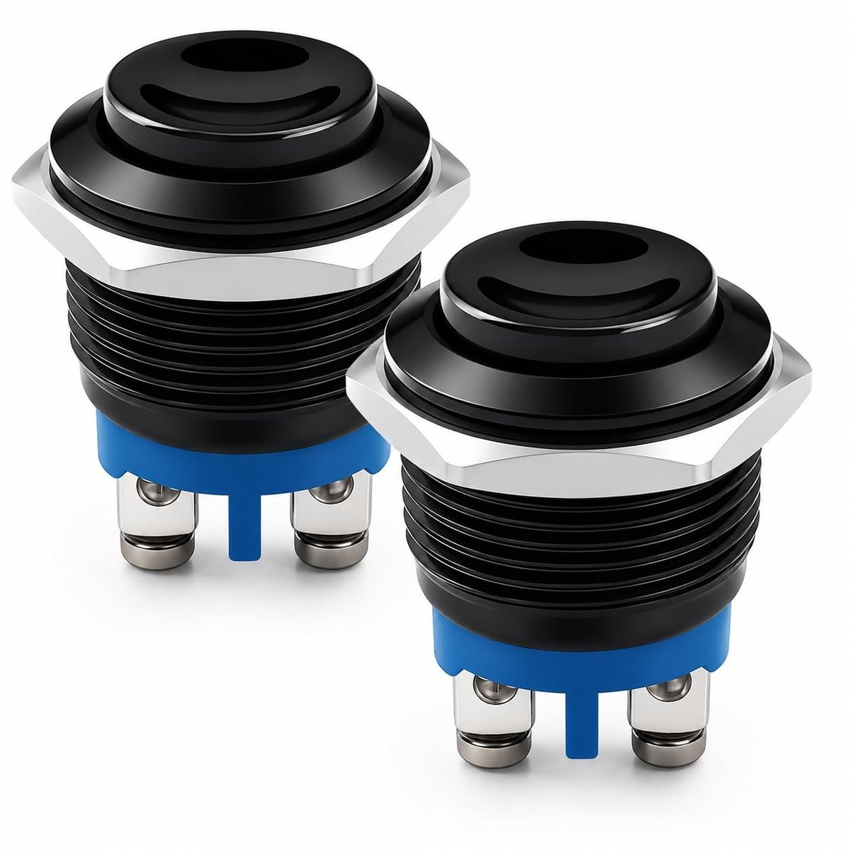 Ronde startknop set van 2, directe drukknopschakelaar, 16 mm, 3 A DC 220 V, metalen drukknop, zwart, geschikt voor diverse toepassingen