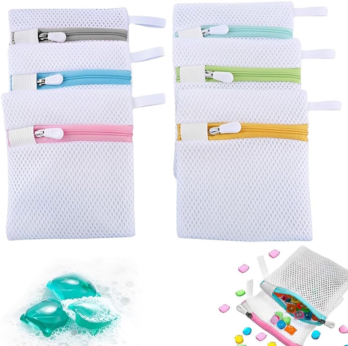 Set van 6 Mini Waszakken met Honingraatstructuur, Mesh Wasnet voor Fijne Was, Ideaal voor Ondergoed en Sokken (13 x 12 cm)