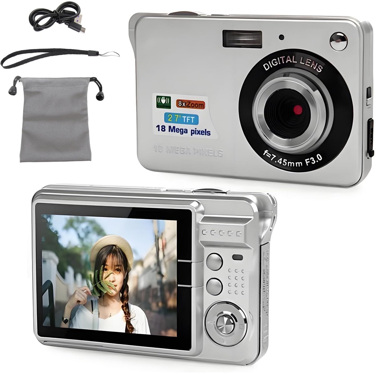 SnelShoppen - 4K Digitale Camera met 8x Zoom, 48 MP Resolutie, 2,7 Inch LCD-scherm, Anti-shake, Continu-opnamen, Oplaadbare Batterij, 128 GB Geheugenk